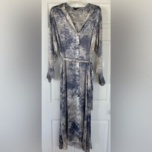 AVANT TOI Long Sleeve  Blue/Grey Maxi Dress w Belt & Pockets